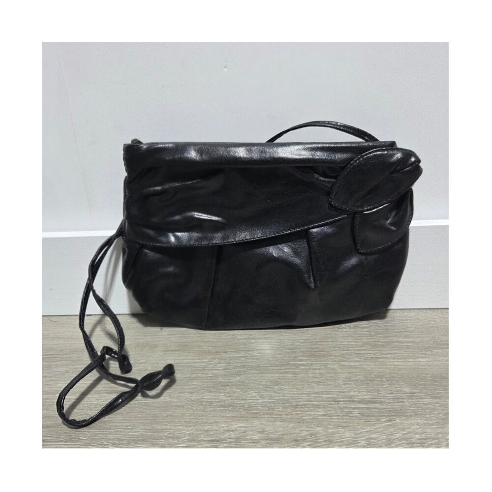 Pacific Connections Black Leather Vintage Art Deco Purse